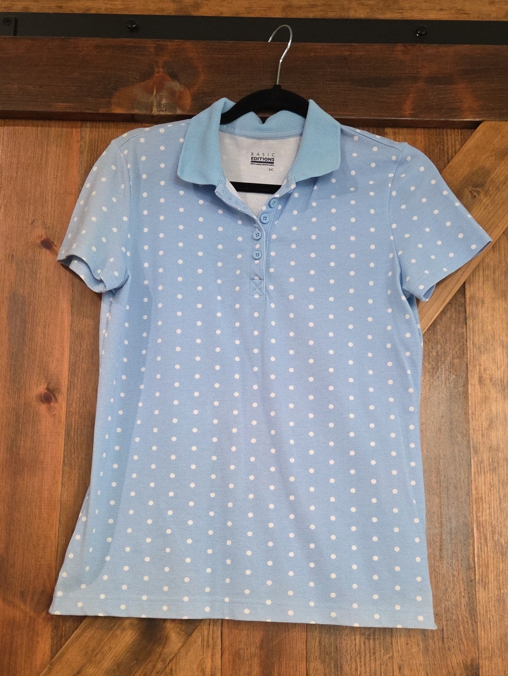Basic Editions Light Blue Polka Dot Polo Shirt